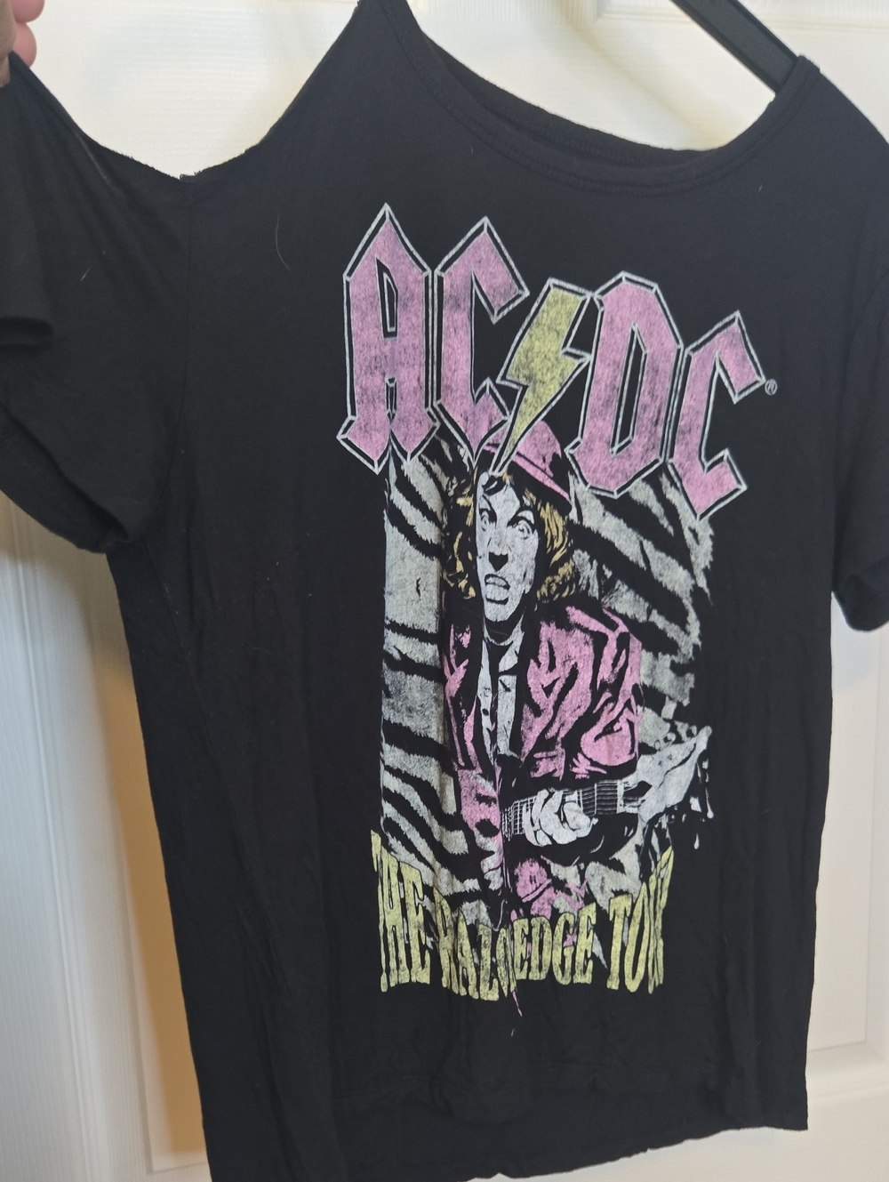 Recycled Karma Black AC/DC Graphic Tee with Pink & Yellow Print - Picture 2 of 3